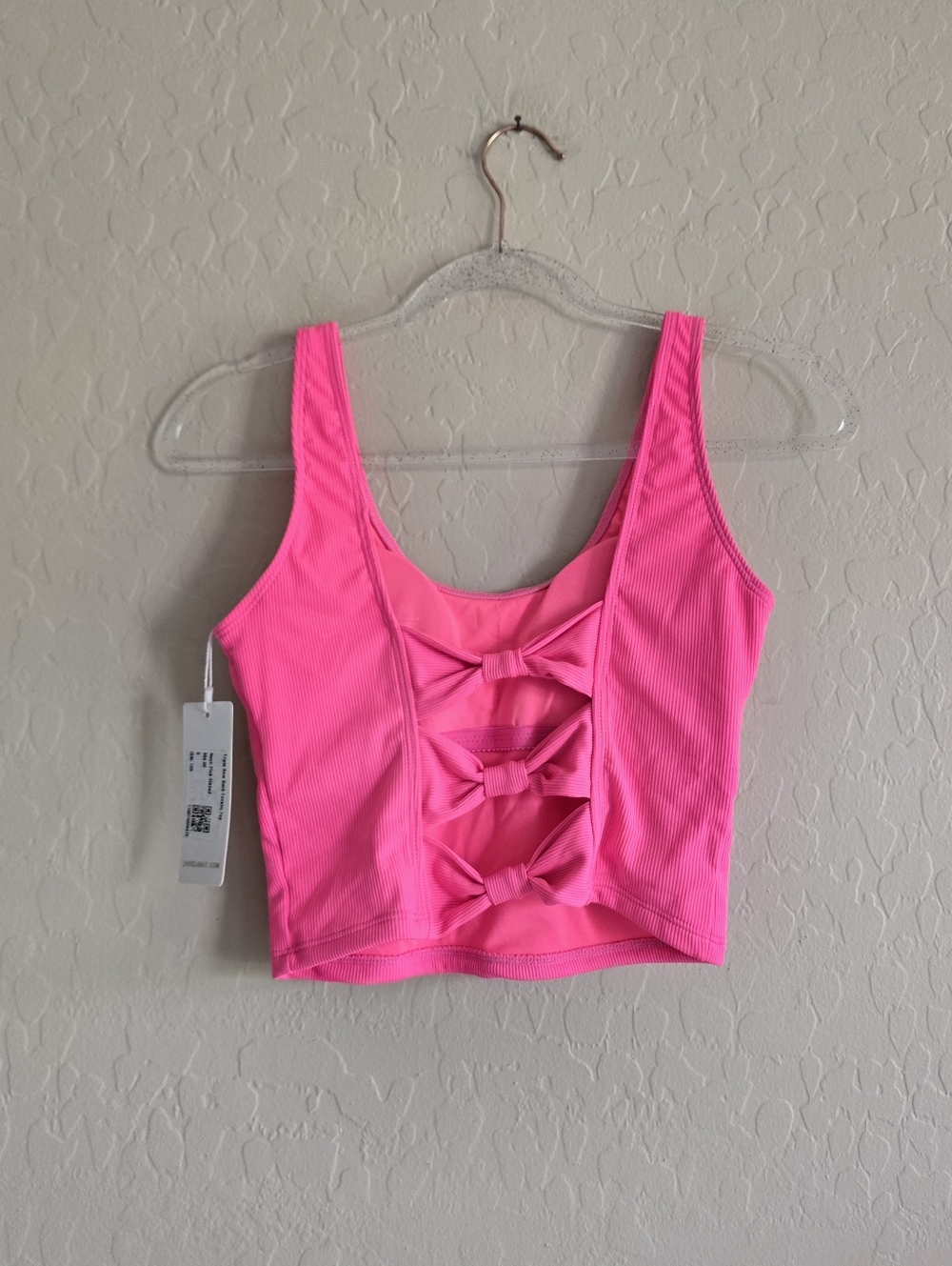 Janela Bay Triple Bow Back‎ Tankini Swim Top Size Small Neon pink ribbed New